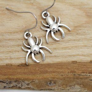 Silver Spider Charm Earrings